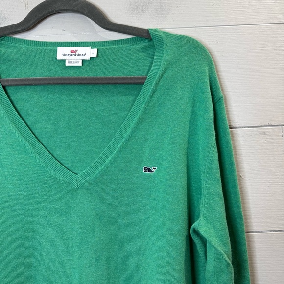 Vineyard Vines | Women's Cotton Preppy Green V-Neck Sweater Size Large - Picture 4 of 7